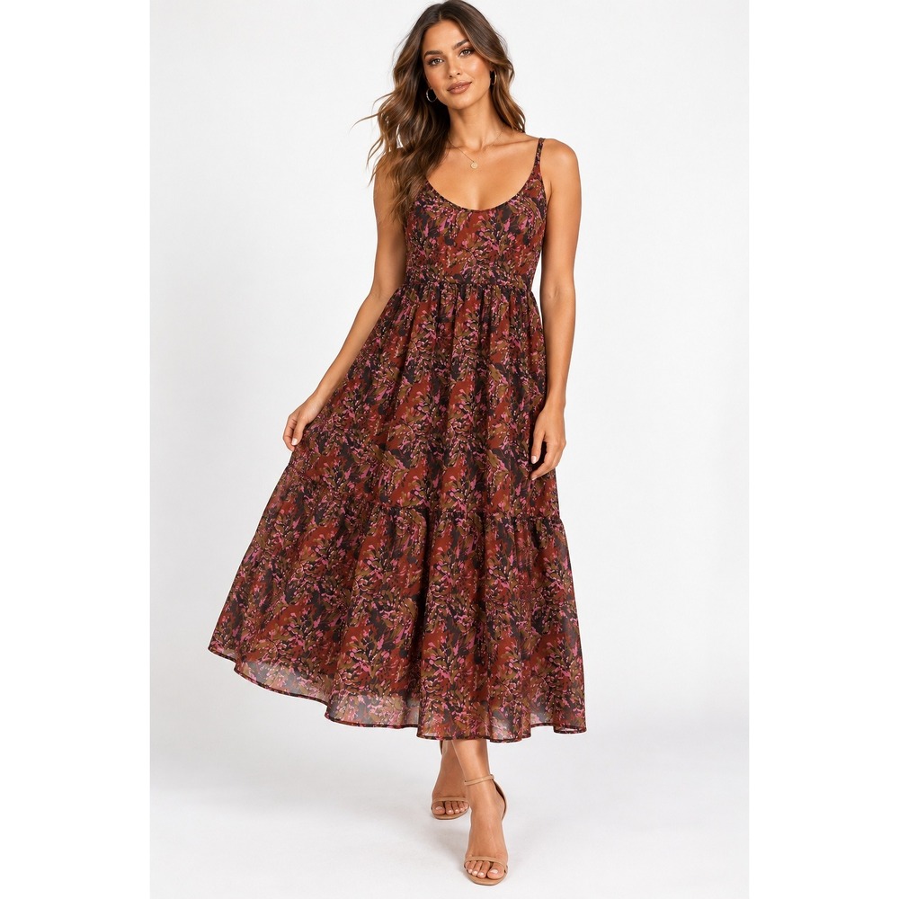 Few Moda Darla Dress Floral Midi Smocked Pink Orange MP NWT